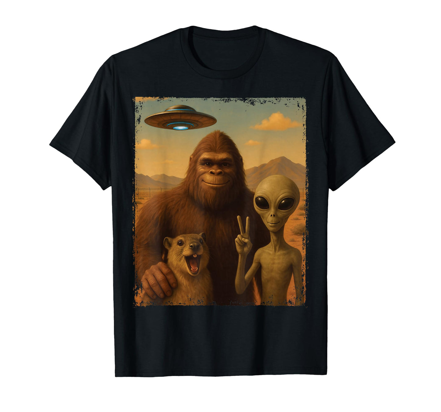 Funny Rock Hyrax Awawa Bigfoot Alien Selfie UFO Area 51 T-Shirt