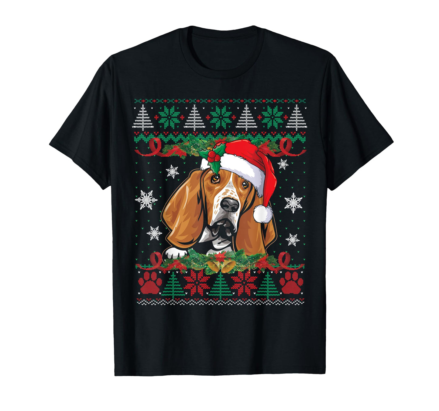 Basset Hound Christmas Ugly Sweater Funny Dog Lover Xmas T-Shirt