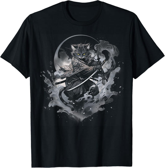 samurai cat anime Japanese ninja warrior aesthetic cute V05 T-Shirt