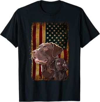 Retro Chocolate Lab With USA Flag Gift Chocolate Lab Dad Mom T-Shirt