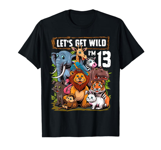 13 Year Old Zoo Birthday Safari Jungle Animals 13th Birthday T-Shirt