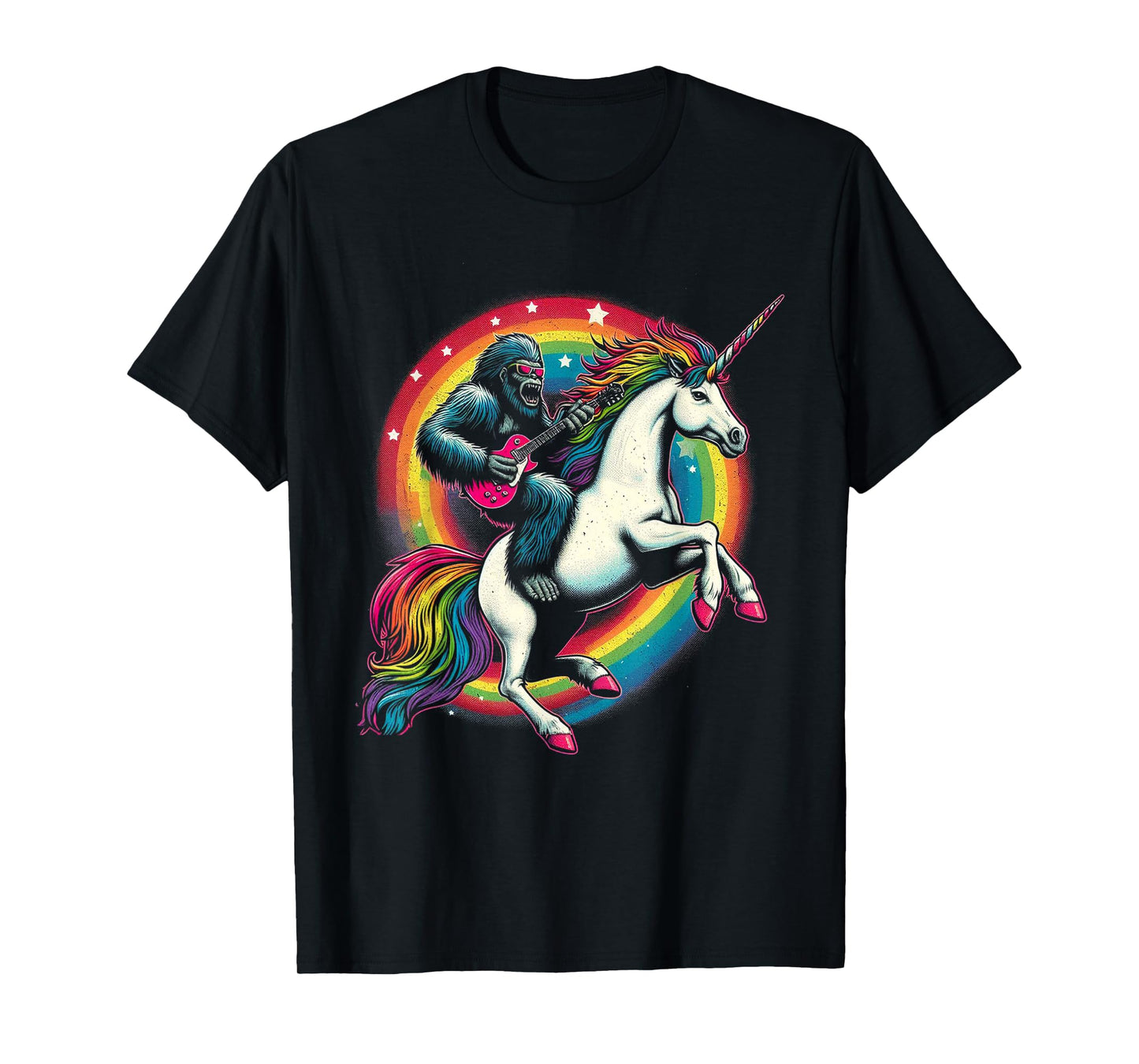 Funny Bigfoot Riding a Rainbow Unicorn T-Shirt