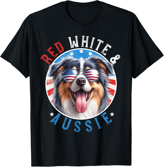 Australian Shepherd Dog 4th of July Red White and Aussie T-Shirt
