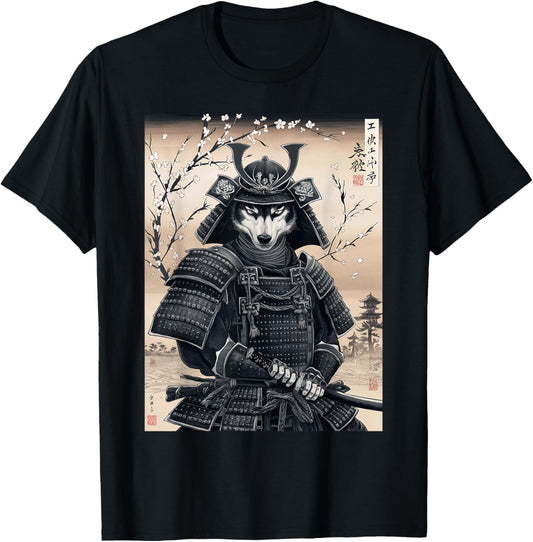 Husky Samurai Dog Japanese Warrior Art T-Shirt