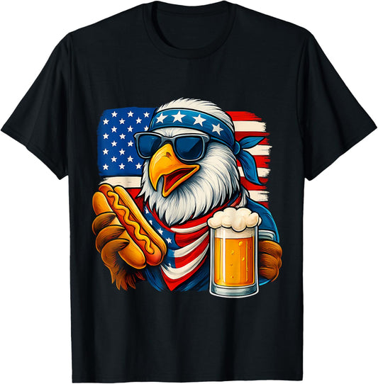 Funny Bald Eagle Hotdog USA Flag 4th Of July Party Patriotic T-Shirt