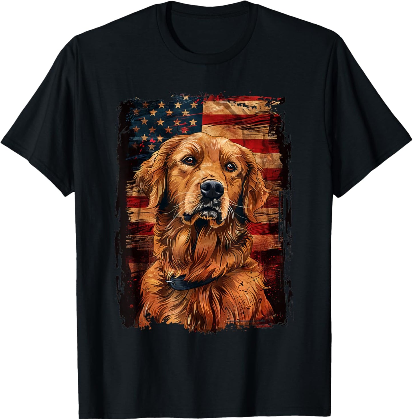 Golden Retriever American Flag T-Shirt