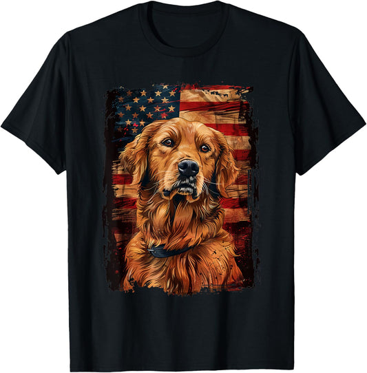Golden Retriever American Flag T-Shirt