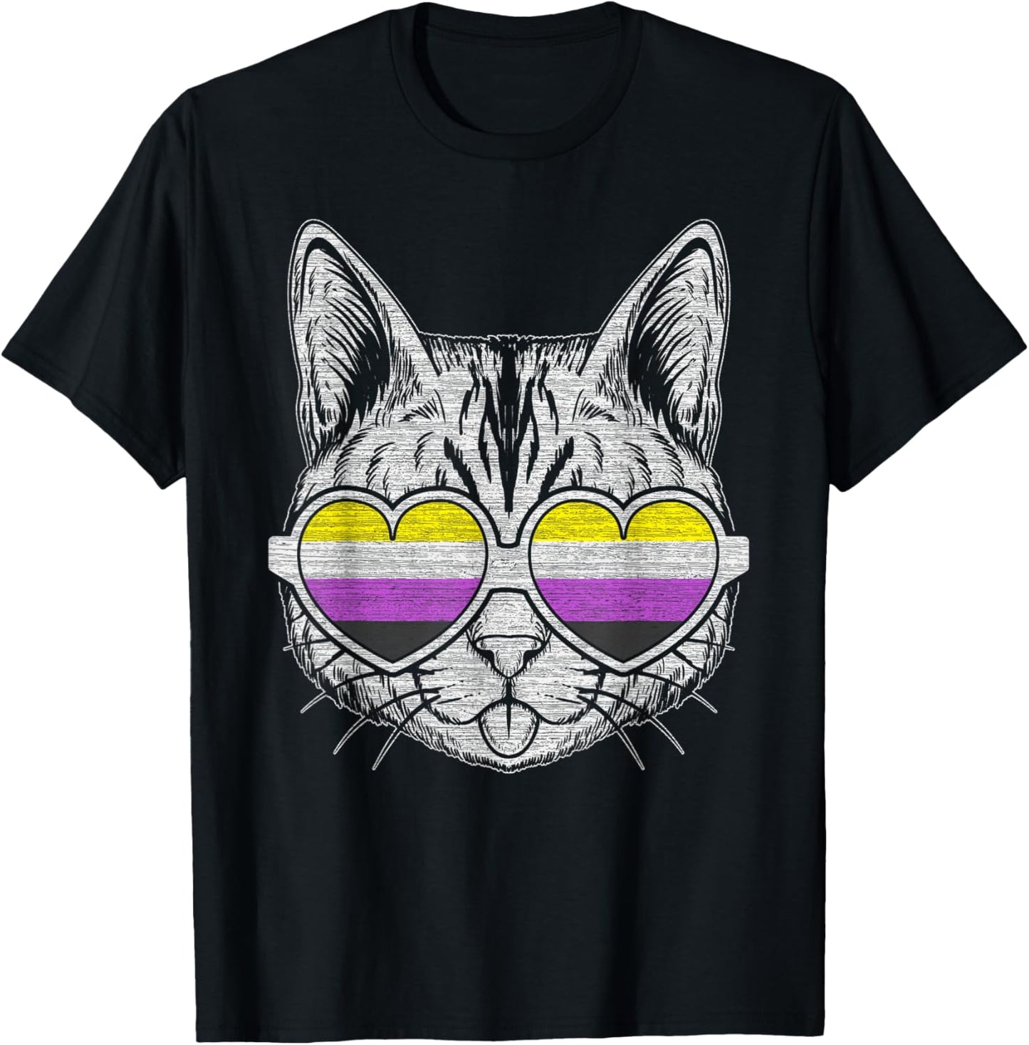 Non-Binary flag colors, Cat with glasses, LGBT Pride T-Shirt