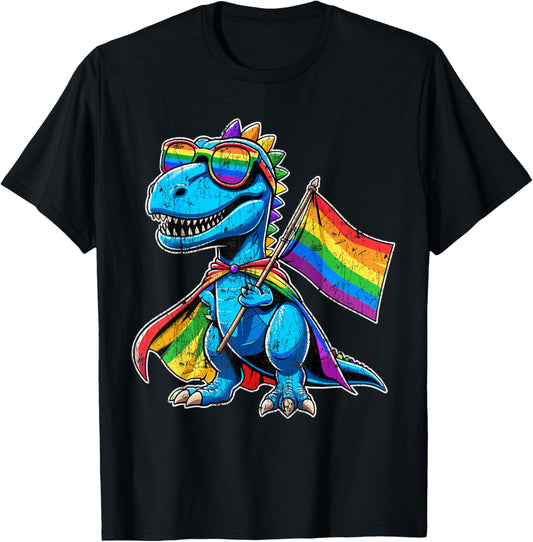 Dinosaur Gay Pride LGBT Rainbow Flag LGBTQ T-Shirt