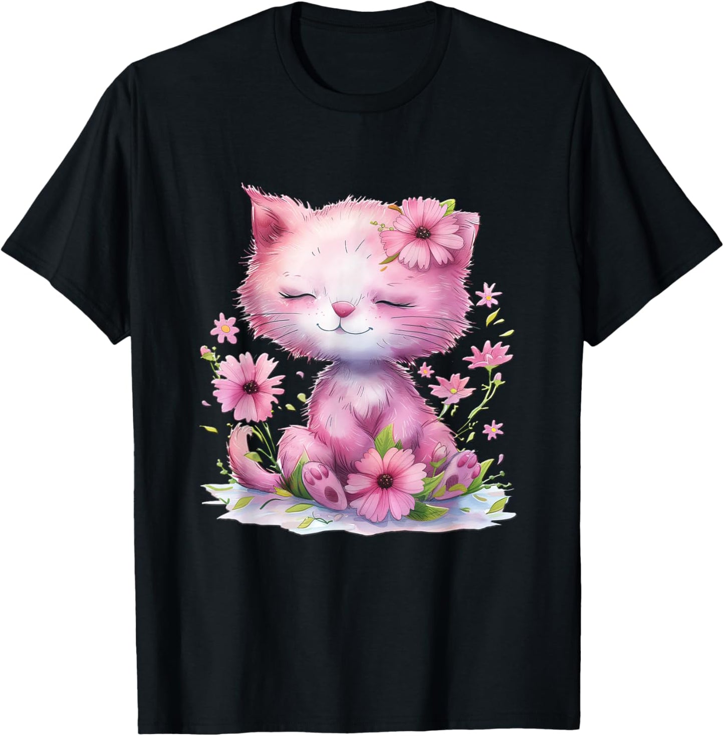 cat with flowers cute cats forest kitten animal daughter T-Shirt