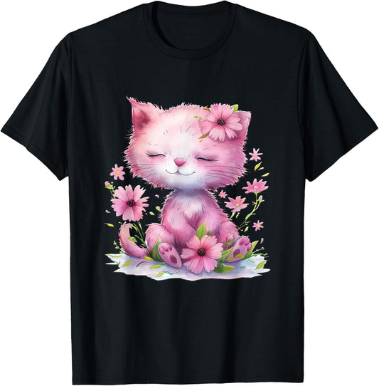 cat with flowers cute cats forest kitten animal daughter T-Shirt