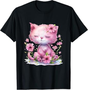 cat with flowers cute cats forest kitten animal daughter T-Shirt