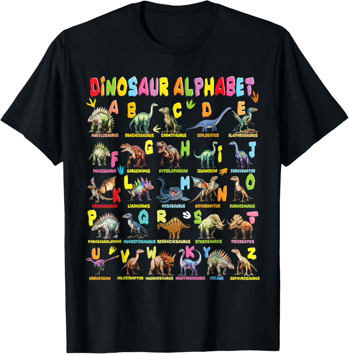 Types of Dinosaurs Alphabet A-Z ABC Dino Boys Kids Girls T-S T-Shirt