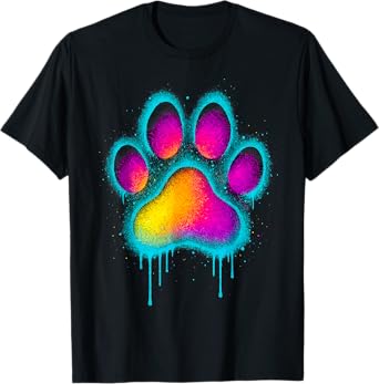 Graffiti Neon Drip Paw Print Colorful Pet Lover Tee T-Shirt