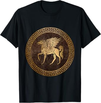 Agema Apparel Pegasus Ancient Greek Mythology T-Shirt - Unisex-Adults, Black, Small, Short Sleeve
