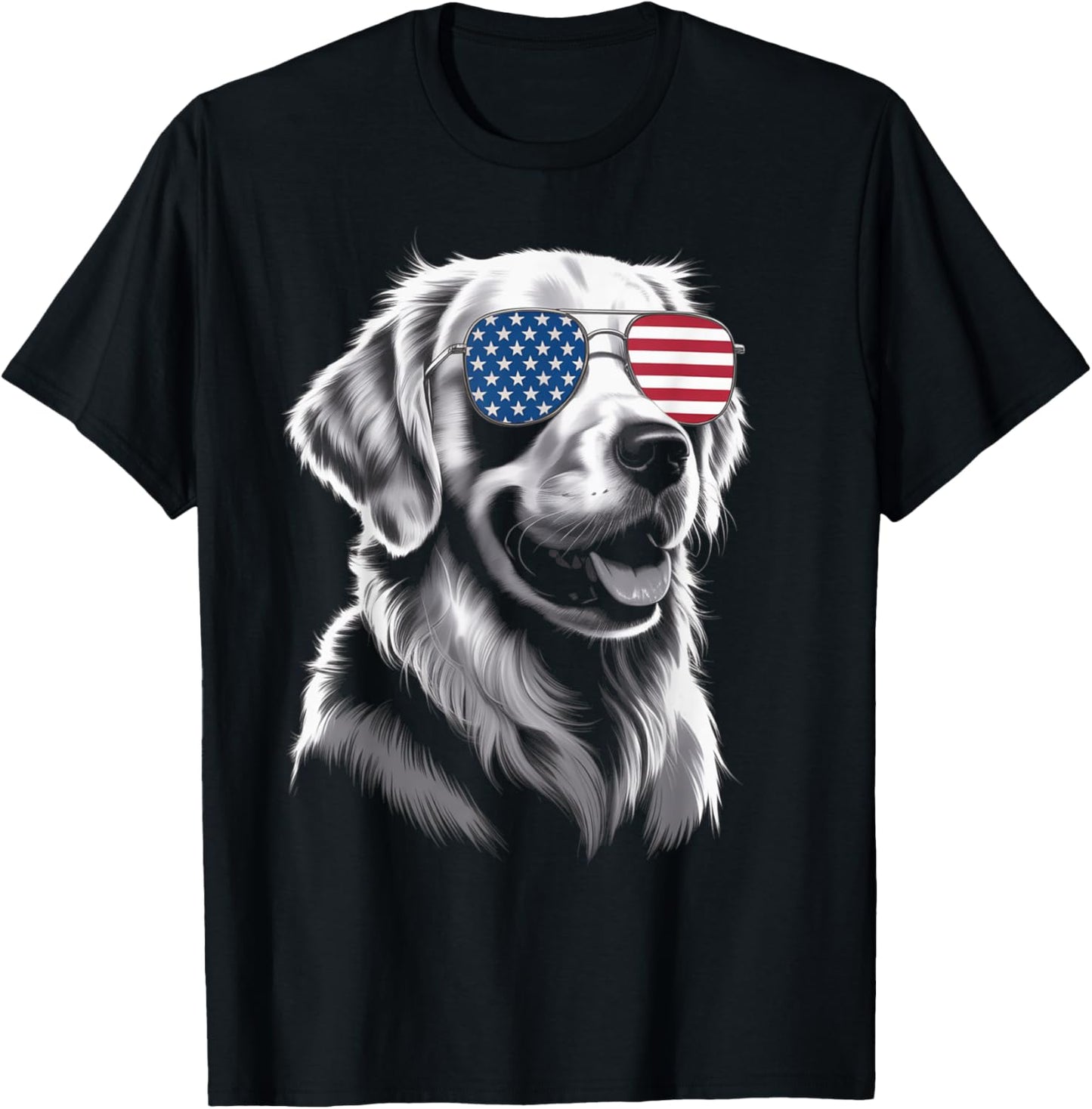 Golden Retriever American Flag Sunglasses Dog Lover T-Shirt