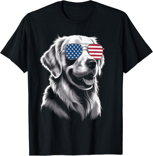 Golden Retriever American Flag Sunglasses Dog Lover T-Shirt