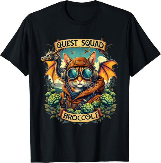 Broccoli Funny Cat Adventures Quest Fantasy Squad T-Shirt