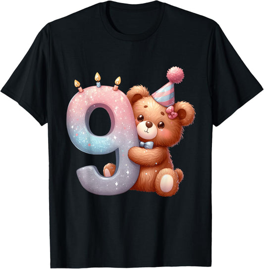9th Birthday Happy Birthday Brown Teddy Bear T-Shirt