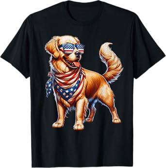 Golden Retriever American Flag USA America 4th Of July T-Shirt
