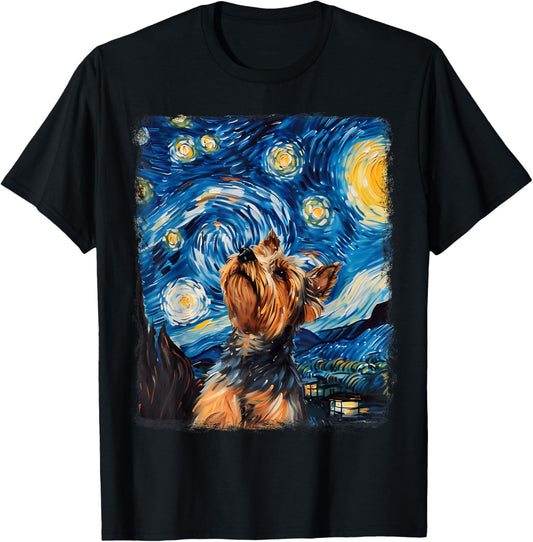 Yorkshire Terrier Dog Yorkie Starry Night Painting T-Shirt