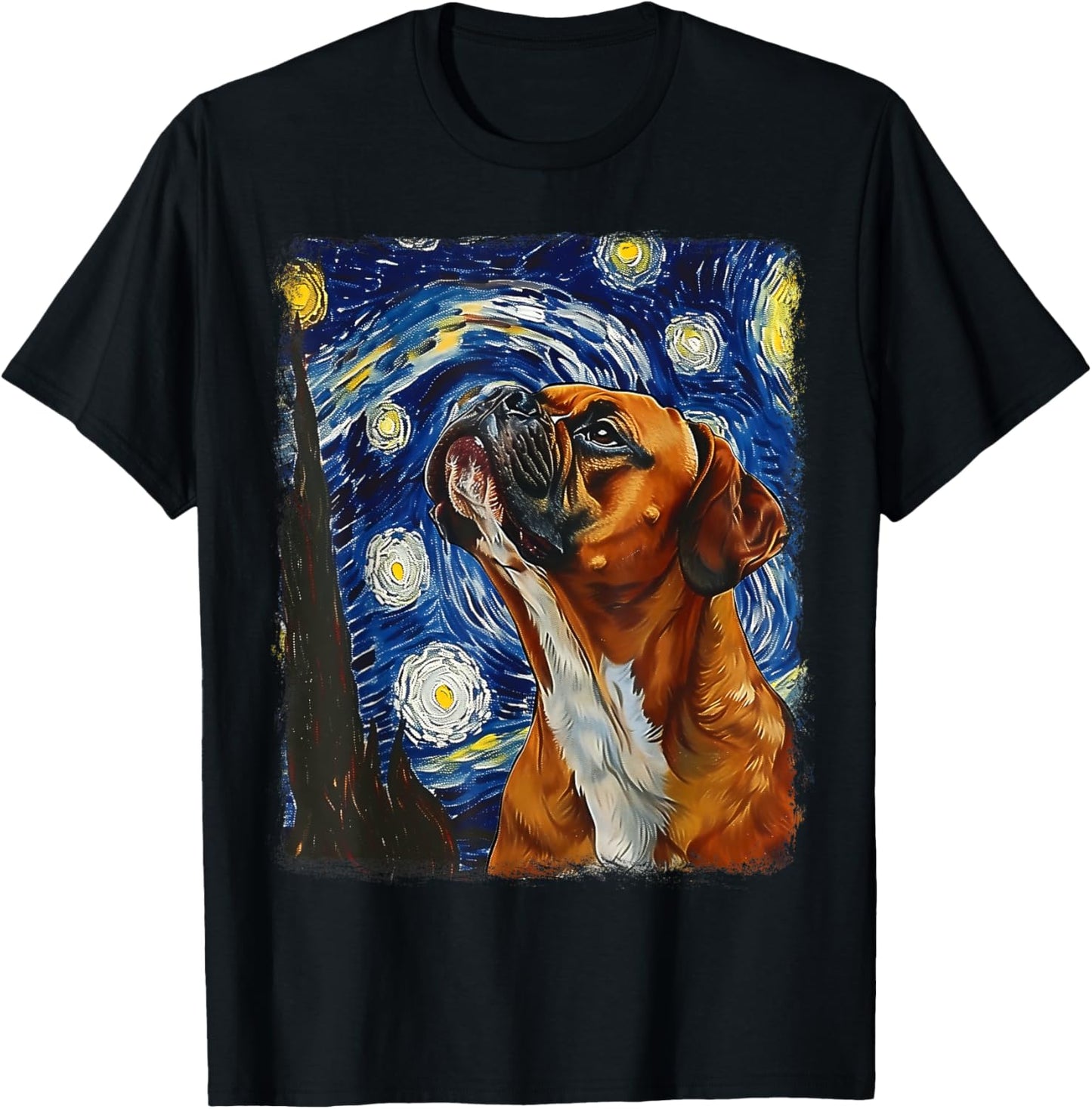 Boxer Dog Starry Night Painting T-Shirt