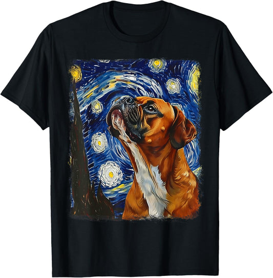 Boxer Dog Starry Night Painting T-Shirt