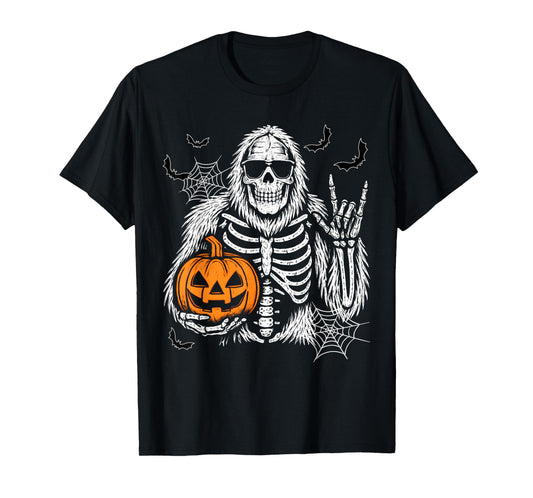 Spooky Bigfoot Jack O lantern Skeleton Halloween Boys Mens T-Shirt