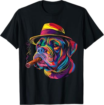 Mastiff Dog Smoking Hat Popart T-Shirt