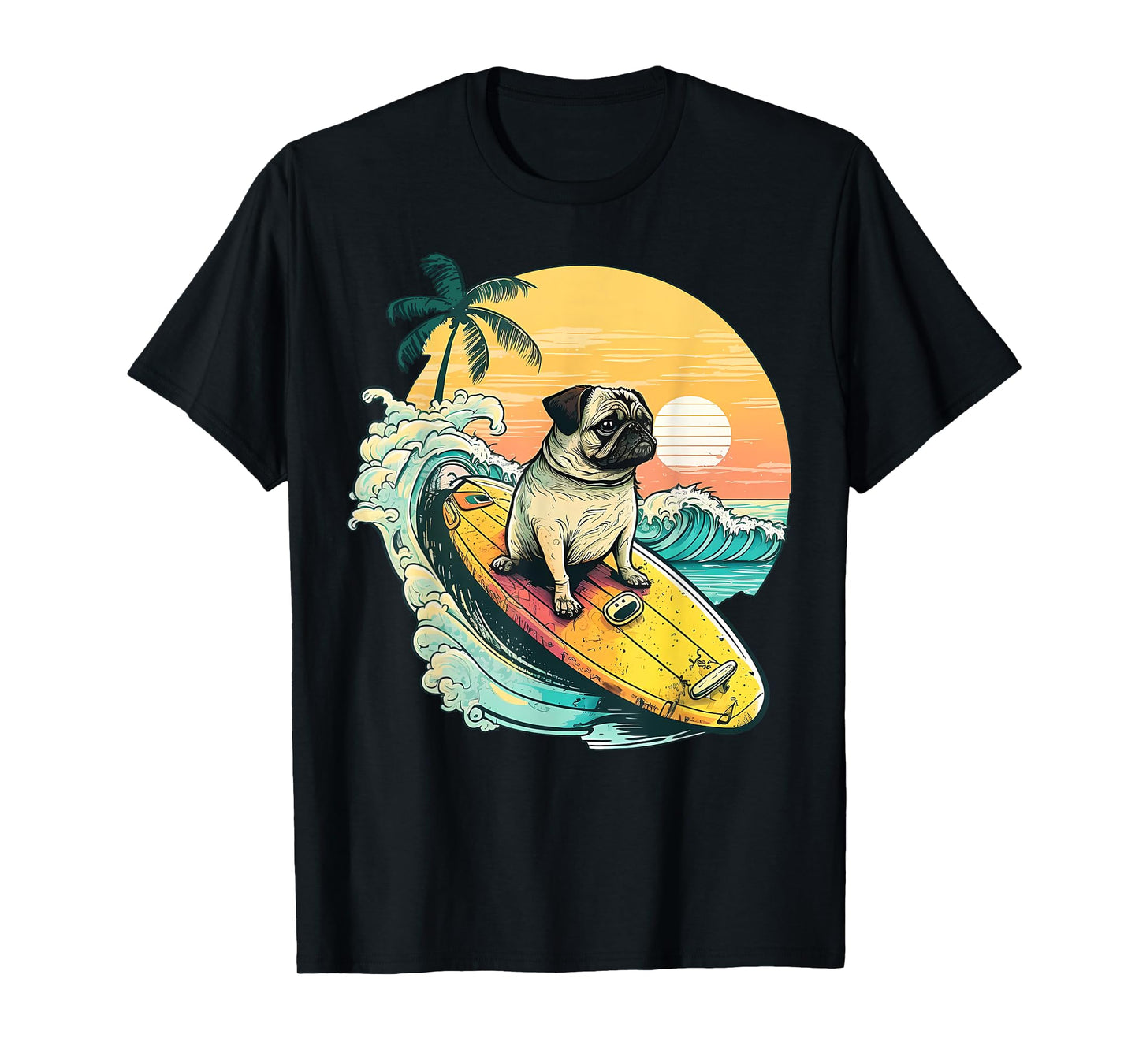 Funny Surfing Pug On Beach Pet Lover Vacation Summer T-Shirt