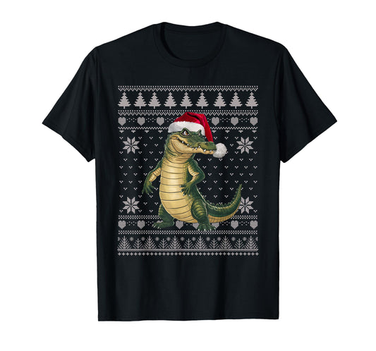 Funny Crocodile Ugly Christmas Sweater Santa Xmas PJs T-Shirt