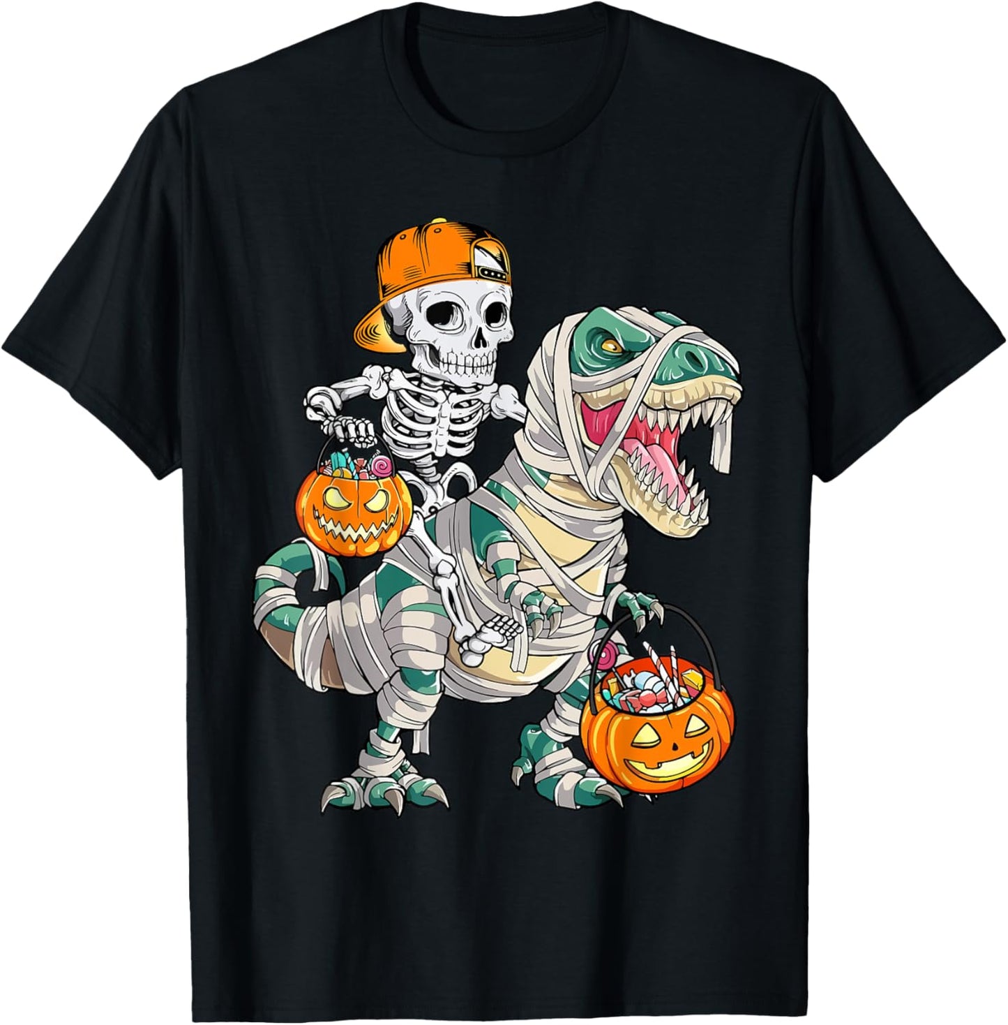 Funny Skeleton Riding Dinosaur Halloween Men Women Kids T-Shirt