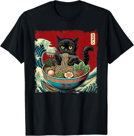 Funny Kawaii Cat Ramen Wave Aesthetic Japanese Ramen Cat T-Shirt
