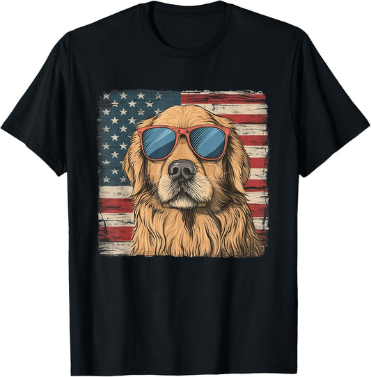 USA Patriotic Independence Day Golden Retriever Dog Boy Mens T-Shirt