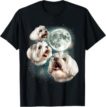 Three Maltese Moon | 3 Cute Howling Dogs Maltese Lover Puppy T-Shirt