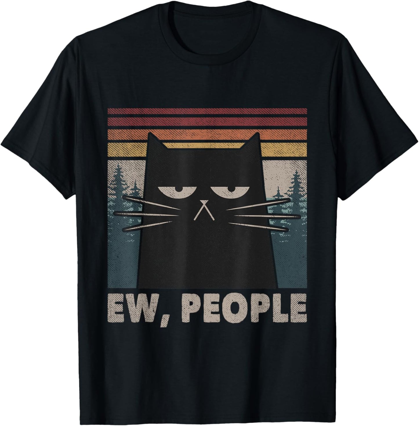 Retro Ew People Black Cat Funny Anti Social Introvert T-Shirt