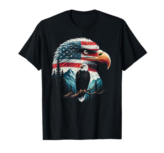 Bald Eagle American Flag For 4th Of July Red White Blue Women Kids Men T-Shirt
