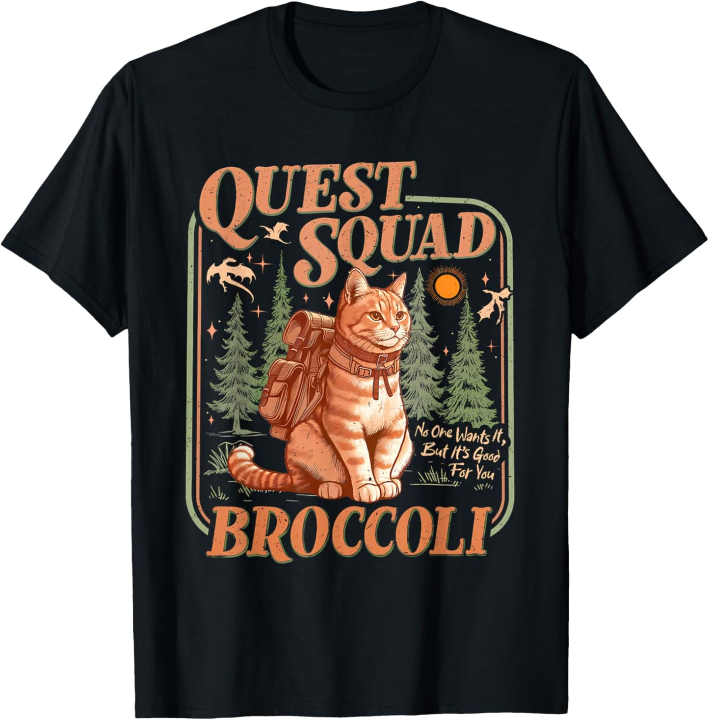 Quest Fantasy Squad Broccoli Funny Cat T-Shirt
