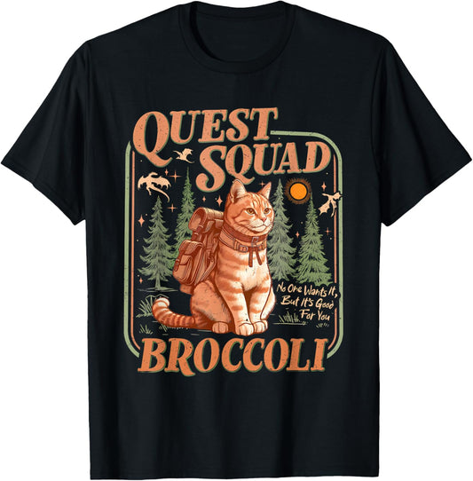 Quest Fantasy Squad Broccoli Funny Cat T-Shirt