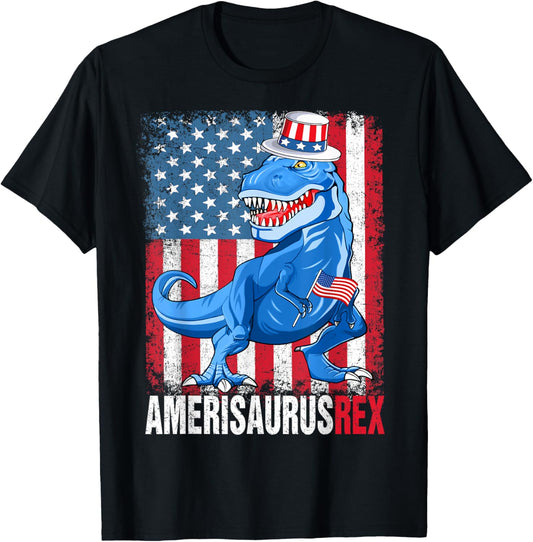 Dinosaur 4th of July Boys Girls Men Amerisaurus T Rex Funny T-Shirt