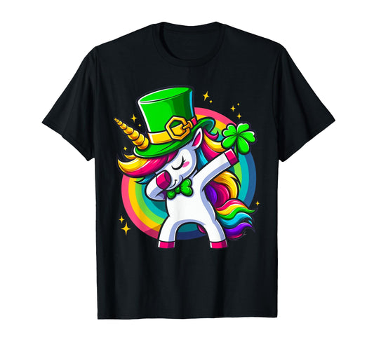St Patricks Day Girls Dabbing Unicorn Leprechaun Lepricorn T-Shirt
