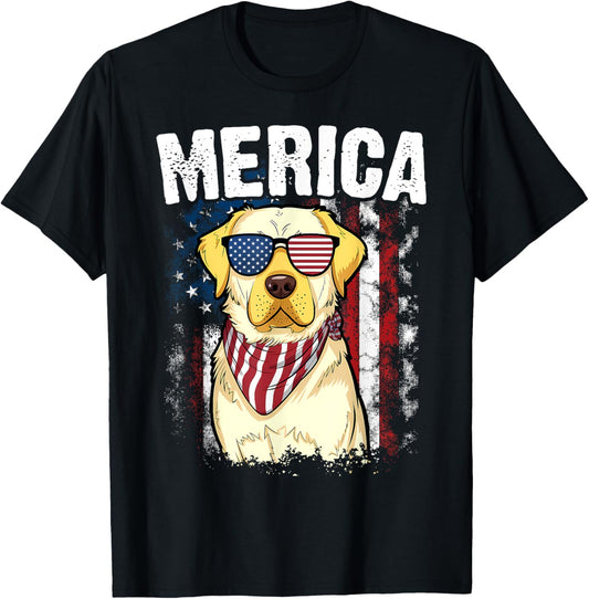 Yellow Labrador Retriever 4th of July Merica Usa Flag Lab T-shirt