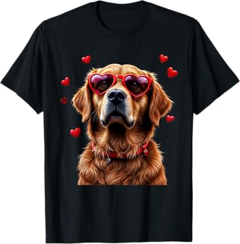 Golden Retriever Heart Glasses Dog Valentine’s Day Funny Dog Men Women Girls Kids T-Shirt