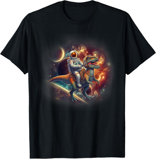 Space Astronaut Riding T-Rex Dinosaur Funny T-Shirt