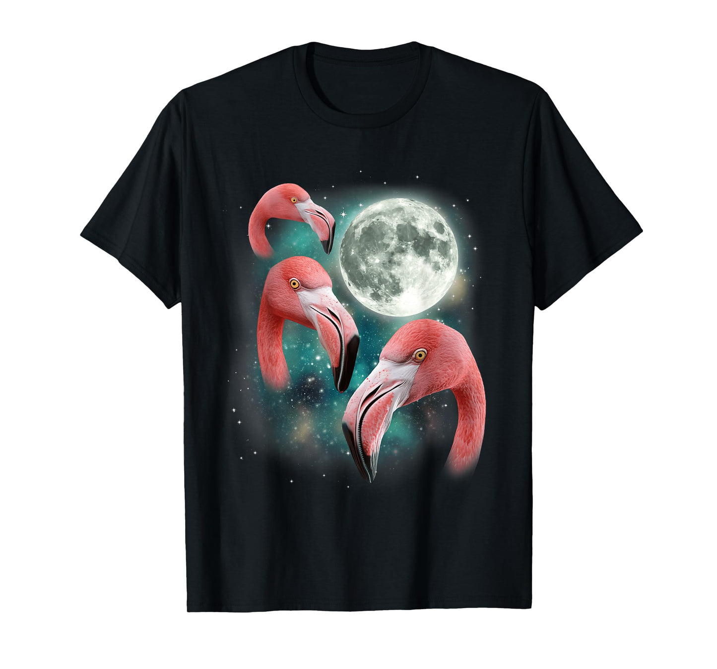 Three Flamingo Moon | Funny 3 Flamingos Bird Tropical Meme T-Shirt