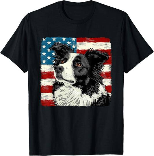Border Collie Dog Patriotic 4th of July Gift Men Women T-shirt