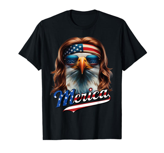 Bald Eagle Merica 4th July Eagle Mullet Funny Man Woman T-Shirt