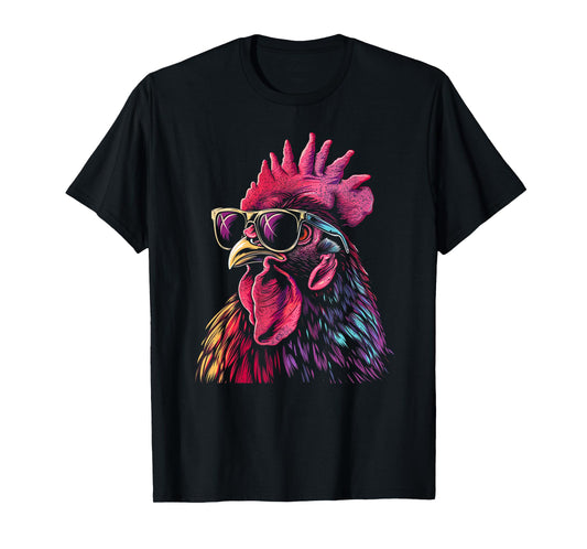 Chicken Rooster Sunglasses Funny Chicken Farmer Farmer T-Shirt