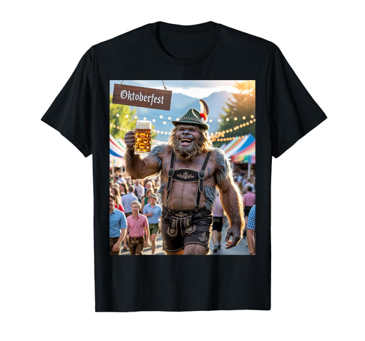 German Bigfoot Sasquatch Lederhosen Funny Oktoberfest 2025 T-Shirt