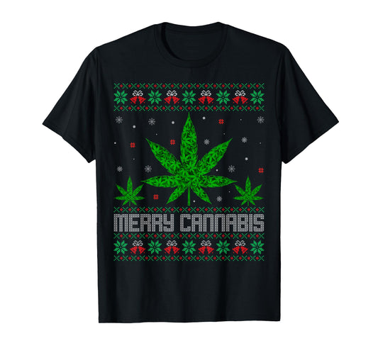 Marijuana Leaf Ugly Sweater Cannabis Weed Stoner Christmas T-Shirt